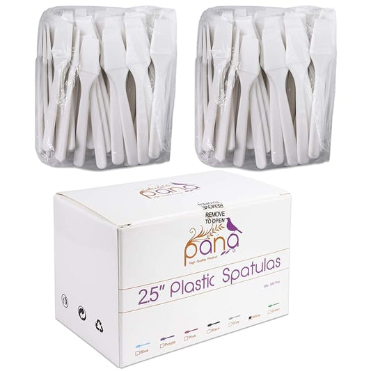 PANA 200pcs Cosmetic Make Up Disposable Plastic 2.5" Spatulas Skin Care Facial Cream Mask Spatula (WHITE-200 Pieces in a Box)