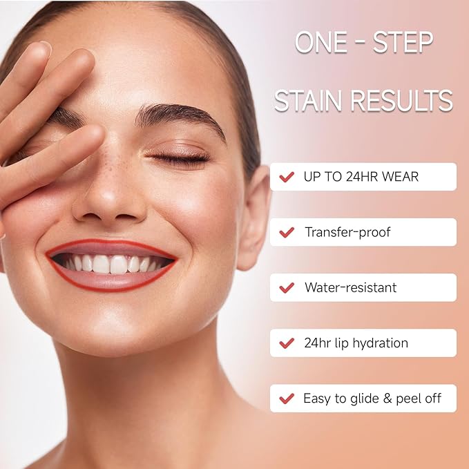 KISSIO Lip Stain Set,Peel Off Lip Liner Stain and Lip Care Oil,Transfer Proof,Long Lasting and Waterproof Lip Tint,Matte Finish,Lip Combo,06 Inlove