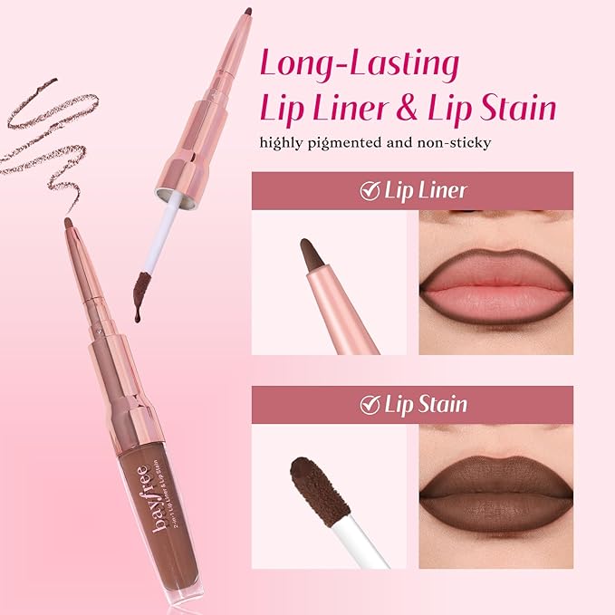 2-IN-1 Lip Liner and Lip Stain, High Pigmented Long Lasting Velvet Lip Tint, Well-Defined Lipliner, Weightless Waterproof Not Animal Tested, Matte Finish Makeup