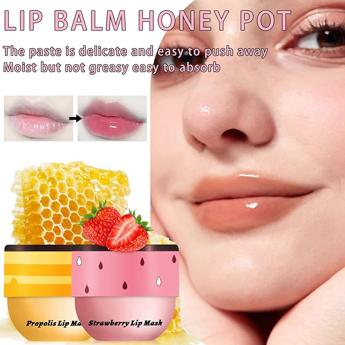 4 PCS Lip Mask Overnight, Honey&Strawberry Exfoliator