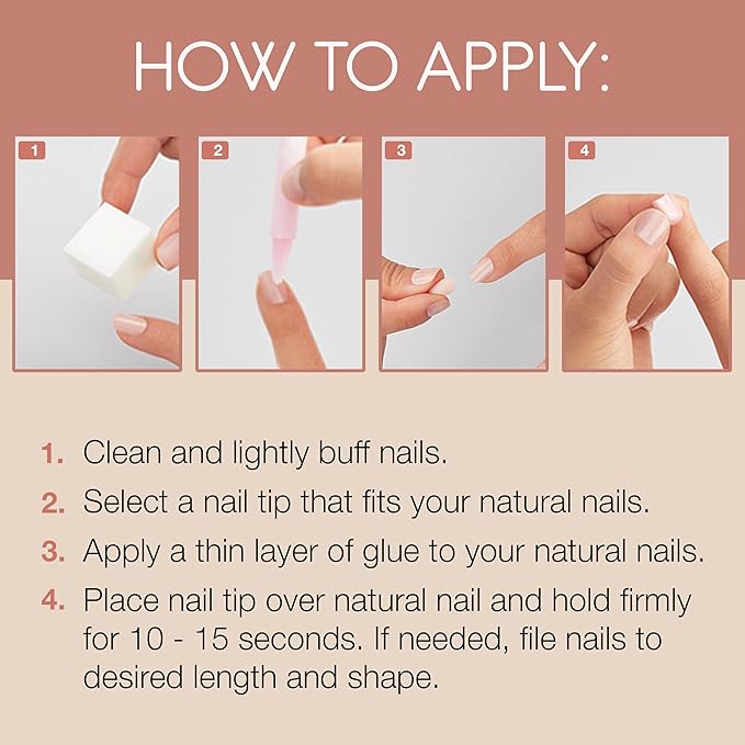 Ardell Nail Addict Naked Porcelain, Press On Nails Short Square Oval Shape, Nail Kit, 1-Pack