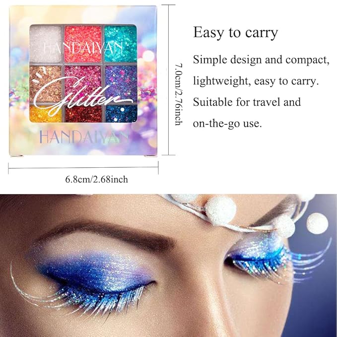 Glitter Eyeshadow Palette, Shimmer Purple Pink Blue Colorful Eyeshadow Palette, Lip Face Eye Glitter Makeup, Lasting Waterproof High Pigmented Eye Shadow Palette for Girl Women