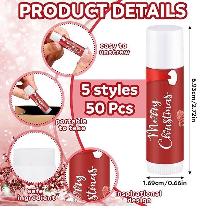 50 Pieces Christmas Santa Lip Balm Moisturizing