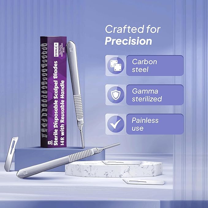 #14R Blades Dermaplaning Scalpels with Dermaplane Handle - Pack of 15 Dermaplane Razor for Women Face + Dermaplane Handle #3, Dermaplaning Tool for Face