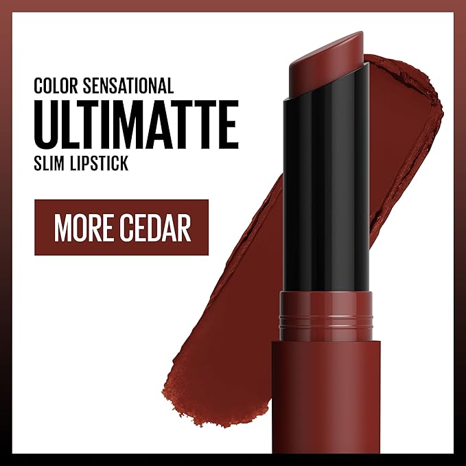 Maybelline Color Sensational Ultimatte Matte Lipstick, Non-Drying, Intense Color Pigment, More Cedar, Deep Rust Brown, 1 Count