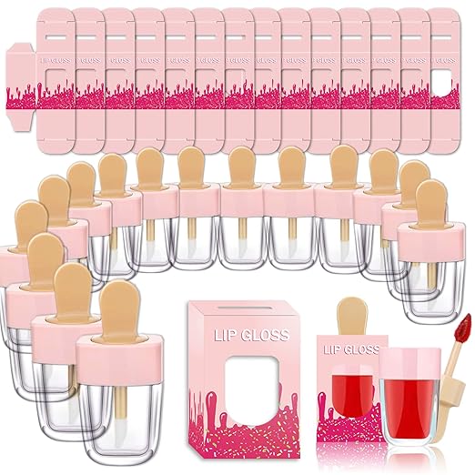 15 Pack Icecream Lip Gloss Tube Boxes Packaging, Pink Lip Gloss Boxes for 2.68x1.62 Inch Ice Cream Shaped Empty Lipgloss Tubes, Pink Ice Cream Lip Gloss Tube Bottle Packaging(Not include