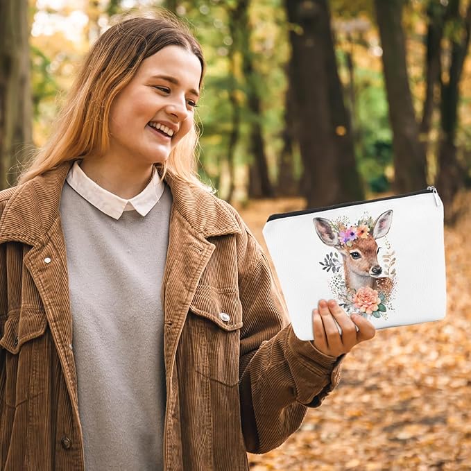 Floral deer cosmetic bag dear