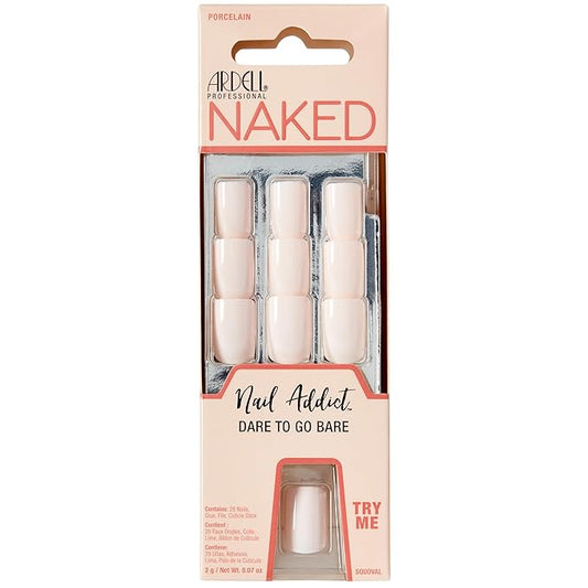 Ardell Nail Addict Naked Porcelain, Press On Nails Short Square Oval Shape, Nail Kit, 1-Pack