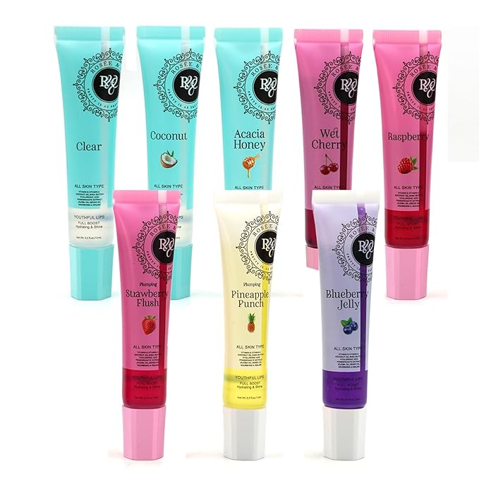 ROSÉE & CO Rosee Lip Gloss Vegan & Cruelty Free Treatment, Professional Make up, Long Lasting Glossy with Shea Butter, Moisturize, Protect & Smooth, High Shine, Non-Sticky - Set of 8-1