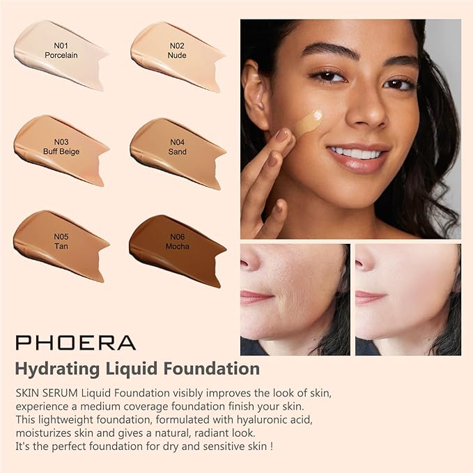 PHOERA Foundation Full Coverage,and Medium Coverage 2024 New Flawless Complexion(105+N04/Sand+Sand)