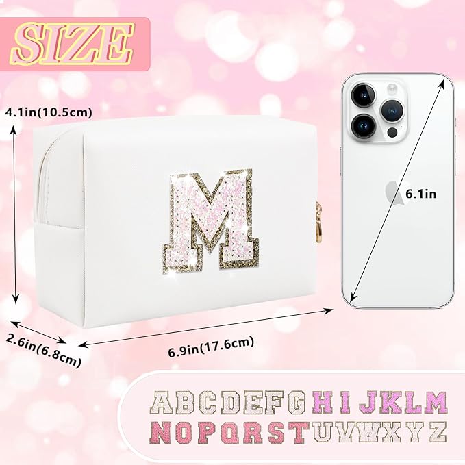 Initial letter patch makeup bag,