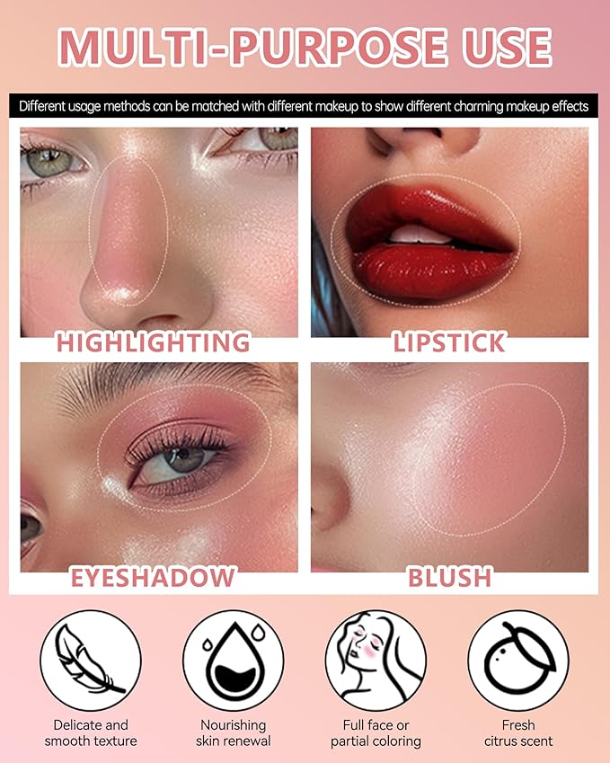 Multi Glow Balm,Miracle Glow Balm Tinted Face Creamy Blush for Women Cheek Lip Eye,Hydrating Lightweight & Blendable Color,Shimmer Blusher Facial Makeup, Mother's Day Gift for Women-04 Pink Camellia