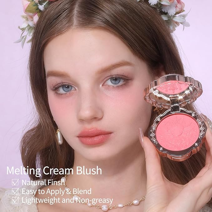 Flower Knows Little Angel Cream Blush,Buildable & Blendable Makeup Blush for cheeks,Soft & Long-lasting,Rose Pink Flush for All Skin Tones(02 Floral Praise,6g)