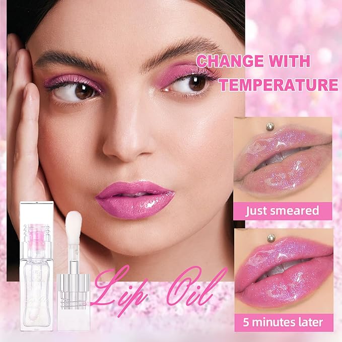 Erinde Magic Color Changing Lip Oil, Moisturizing Lip