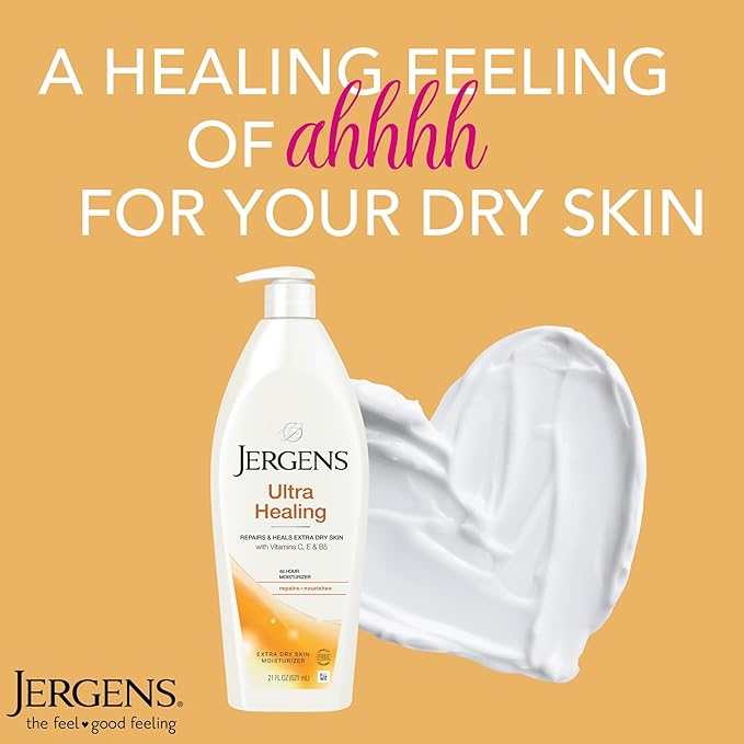 Jergens Ultra Healing Dry Skin Lotion, Hand and Body Moisturizer for Quick Absorption into Extra Dry Skin with Hydralucence Blend, Vitamins C, E and B5, White, 21 oz, Pack of 3