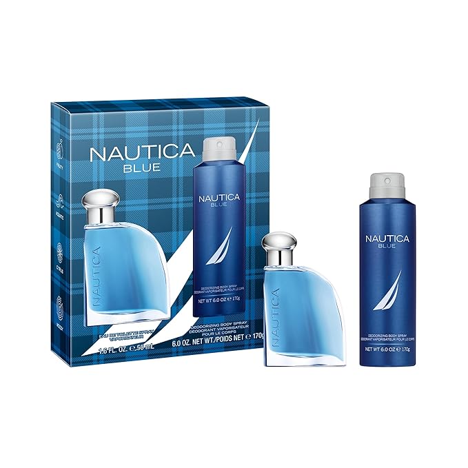 Nautica Blue Eau de Toilette + Deo Body Spray, Notes of Basil, Jasmine, and Cedarwood, Men's Fragrance, Long Lasting, Everyday Fragrance