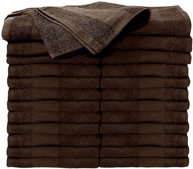ForPro Professional Collection Premium Bleach Tough Salon Towels, Chocolate, 100% Cotton, Bleach-Proof, Stain Resistant, 16” W x 27” L, 24-Count,110542