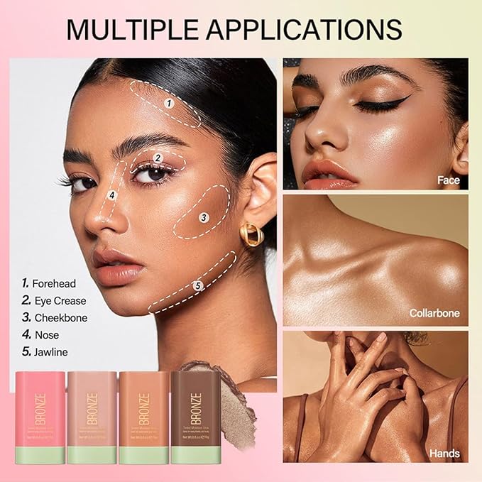 Multi-Use Makeup Blush Stick, Beauty Tinted Solid Blush Stick,Facial Contouring Highlight & Brighten Face Stick, Waterproof Moisturizer Stick, Suitable for All Skin (1#Warm Glow)