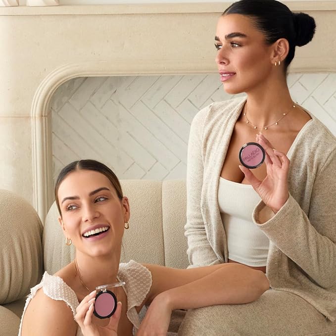 Palladio Matte Blush, Brushes onto Cheeks Smoothly, Soft Matte Look and Even Finish, Flawless Velvety Coverage, Effortless Blending Makeup, Flatters the Face, Convenient Compact, Tipsy