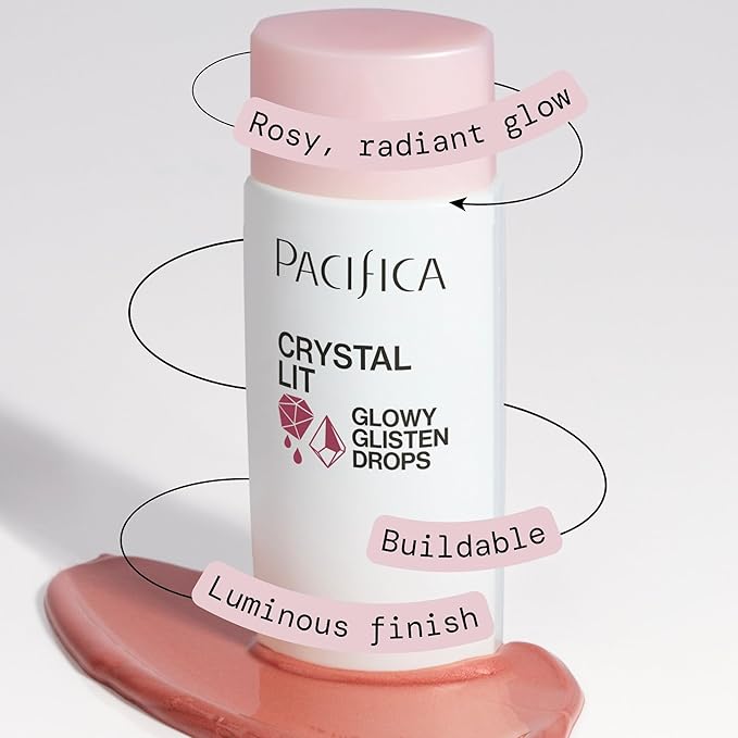 Pacifica Crystal Lit Glowy Glisten Drops – Face Makeup - Shimmery Multi-Use Liquid Blush/Highlighter for Radiant, Dewy Cheeks Luminous Glow Clean Beauty Vegan & Cruelty-Free Dermatologist Tested