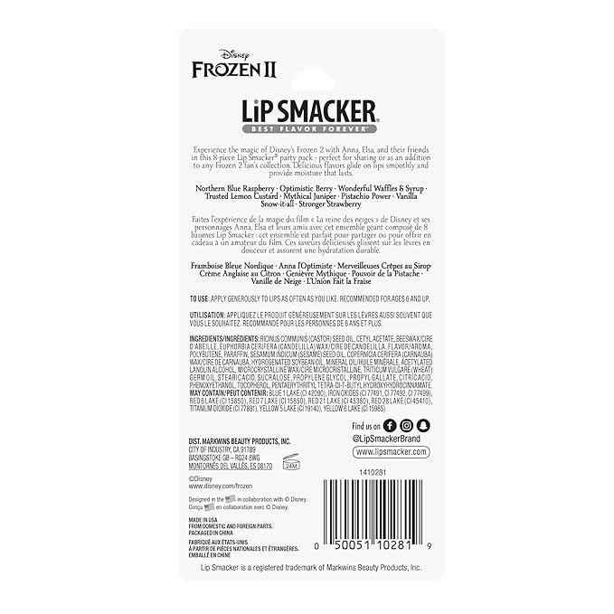 Lip Smacker Disney Frozen 2 Flavored Lip Balm Party Pack 8 Count, Clear, For Kids
