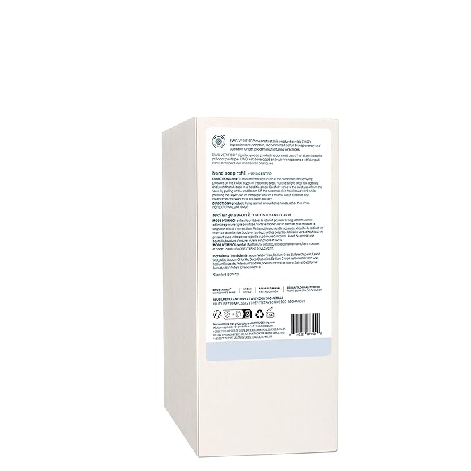 ATTITUDE Gentle Hand Soap for Sensitive Skin, EWG Verified, Enriched with Oats, Dermatologically Tested, Vegan, Unscented, Bulk Refill, 67.6 Fl Oz