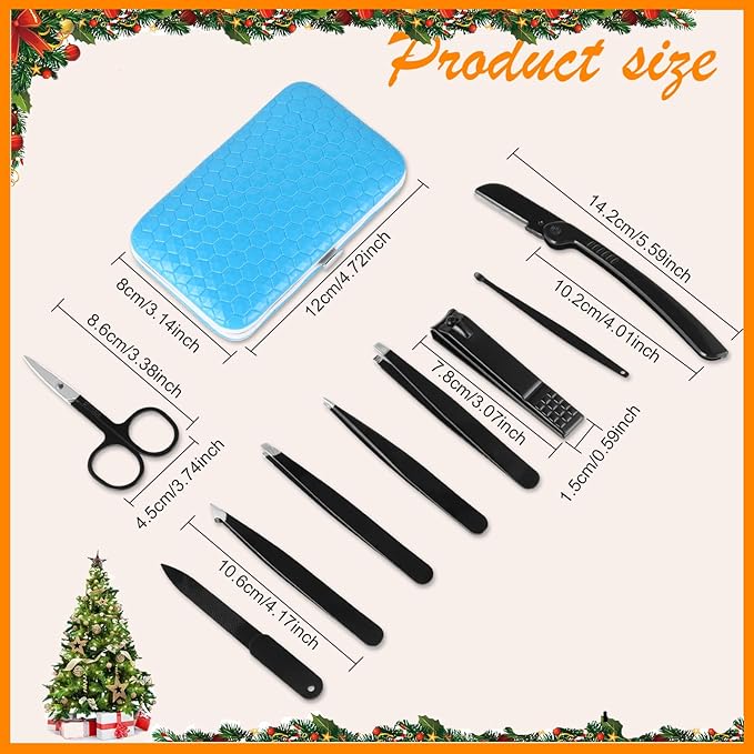 Yougai Tweezers Set and Nail Clipper, Tweezers Set for Men/Women, 9PCS Professional Stainless Steel Tweezers Kit with Leather Travel Case