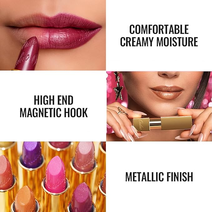 Oulac Pink Lipstick for Women with Metallic 3D Shine Lightweight Hydrating Formula, High Impact Lip Color, Vegan Beauty, Full Coverage Lip Makeup, Christmas Gifts for Women, Hip & Hippie(11)