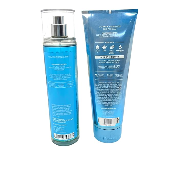 Bath & Body Works Sea Island Shore - 2 pc bundle - Fragrance Mist 8 oz and Ultimate Hydration Body Cream 8oz