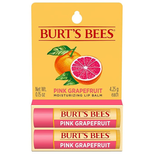 Burt's Bees Lip Balm - Pink Grapefruit, Lip Moisturizer With Responsibly Sourced Beeswax, Tint-Free, Natural Origin Conditioning Treatment, 2 Tubes, 0.15 oz.