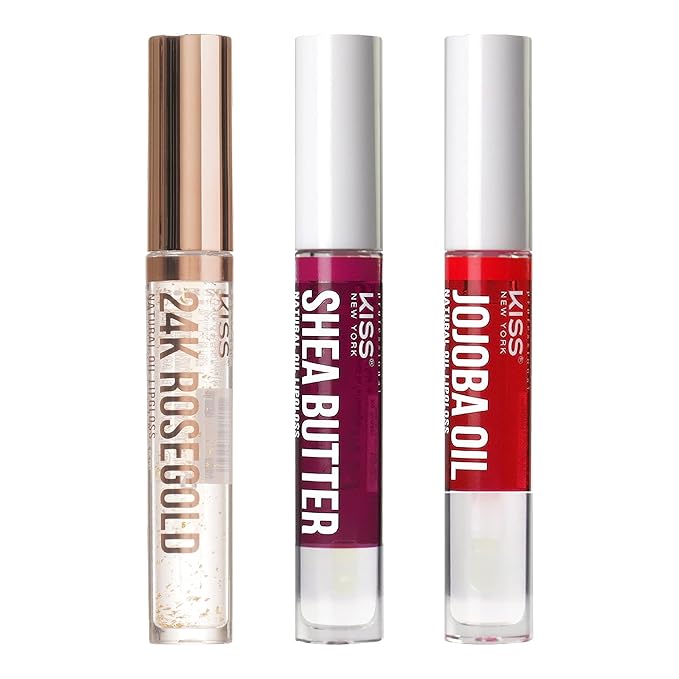 3 PACK Lip Oil Gloss, Hydrating Non-Sticky Lip Oil, 100% Natural Oil Clear Lip Gloss, Lightweight Lip Moisturizer (Rosegold & Shea Butter & Jojoba)