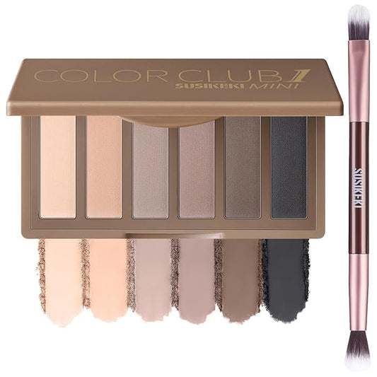 6 Colors Mini Naked Eyeshadow Makeup Palette with Brush Neutral Nude Smoky Eye Shadow Taupe & Brown Matte Make Up Pallet with Mirror Highly Pigmented Long Lasting Waterproof Travel Size Gift Kit