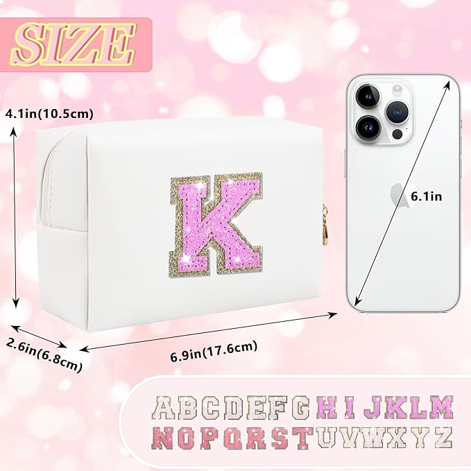 Initial letter patch makeup bag,