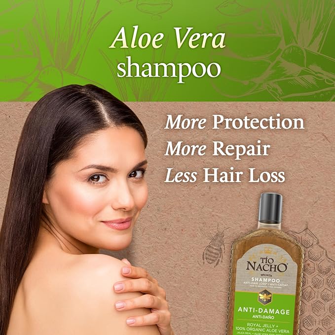Tio Nacho Aloe Vera Deep Repair Shampoo: Organic Aloe Vera and Royal Jelly for Hair Repair and Protection, Enriched with Vegetable Keratin for Strength and Shine, Paraben, Salt, Silicone-Free - 14 Oz