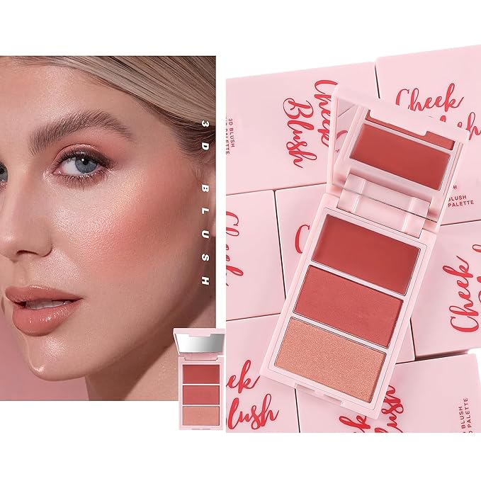 3D Blush Palette, Multi-Use Makeup Powder Pink Blush Palette Glow Makeup Cream Blush For Cheeks, Lightweight, Smooth, Blendable, Contour & Highlight Face for Shimmery Or Matte Finish(04#）