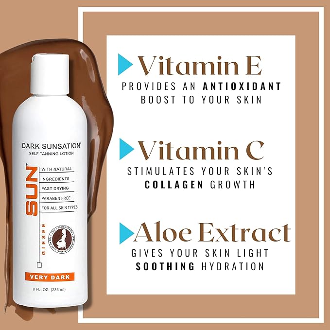 Sun Laboratories By Giesee Dark Sunsation Self-Tanning Lotion for - 2 Pack 8 oz | Ultra Dark Tanning Lotion, Natural Self Tanner, Non-Toxic Tanning Bed Lotion, Face Tanner, Sunless Tanner