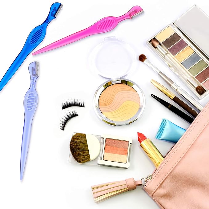 30 Pcs Dermaplane Razor Eyebrow Razor for Women Trimmer Shaver with Precision Cover Multipurpose Exfoliating Dermaplaning Tool Facial Hair Removal for Women Face Lip Grooming, 3 Colors