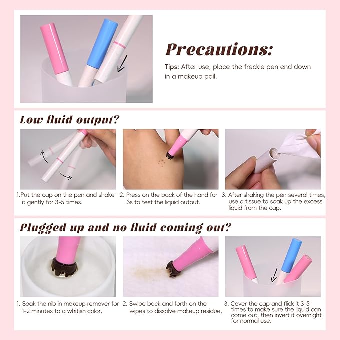 Freckle Blush Pen, 2in1 Light Brown Faux Freckle Stamp Pen Soft Pink Liquid Blush for Summer Sunkissed Makeup, Natural Lifelike Waterproof Long Lasting Quick Dry Fake Freck Tint Marker Pen01#
