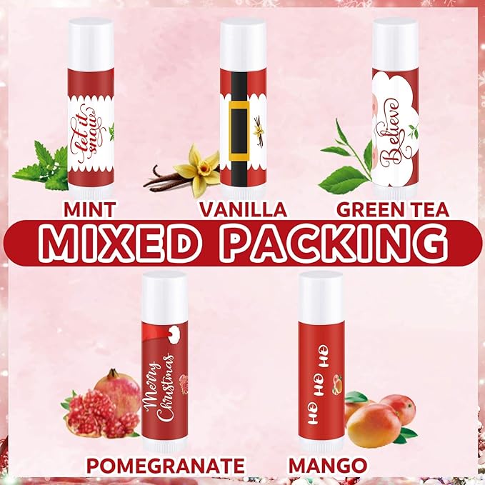 50 Pieces Christmas Santa Lip Balm Moisturizing