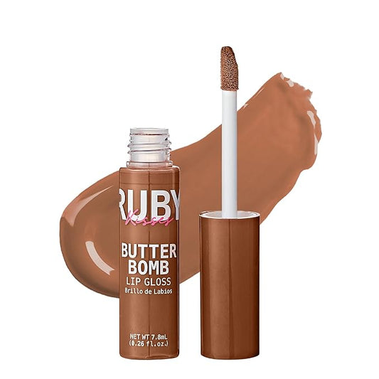 Ruby Kisses Lip Gloss Butter Bomb Gloss Non-Sticky Lip Gloss Vitamin E Natural Nude Lip Makeup - 7.8mL (0.26 US fl.oz) (Naked)