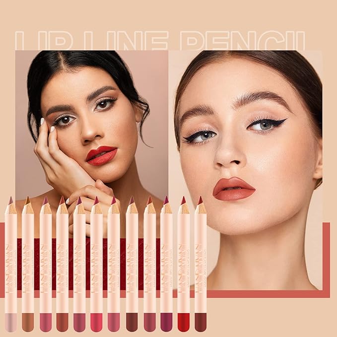 12 Colors Matte Lip Liner Pens Set Long-Lasting Long-Lasting