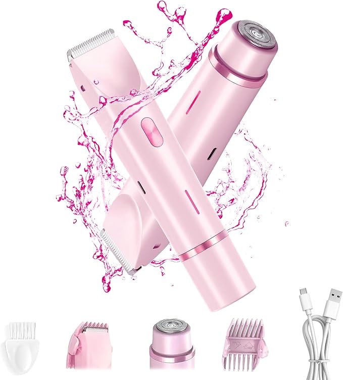 2025 New 2-in-1 Electric Shaver & Bikini Trimmer for Women - Painless Electric Razor for Face, Body & Intimate Areas, Cordless Wet/Dry Shaver with Dual Blades, Waterproof for Shower & Travel (Pink)