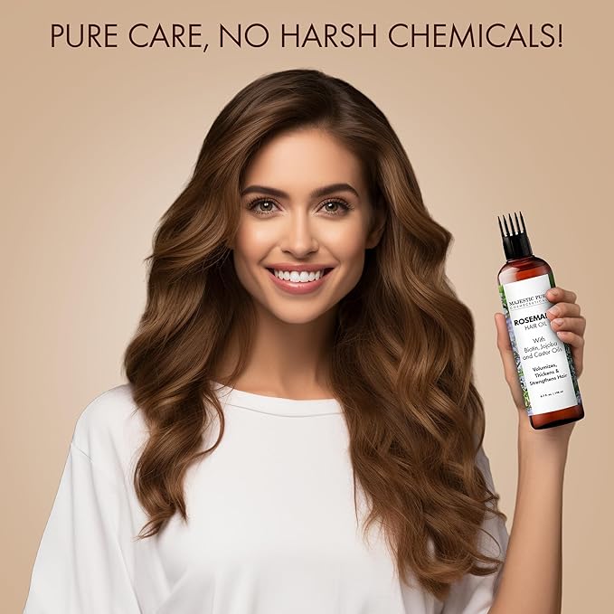 Majestic Pure 100% Pure Oil with Biotin for Hair Care, Strengthening, Nourishing, and Volumizing Formula with Jojoba Oil and Castor Oil - Non GMO Verified (6.7 Fl Oz (Pack of 2), Rosemary)