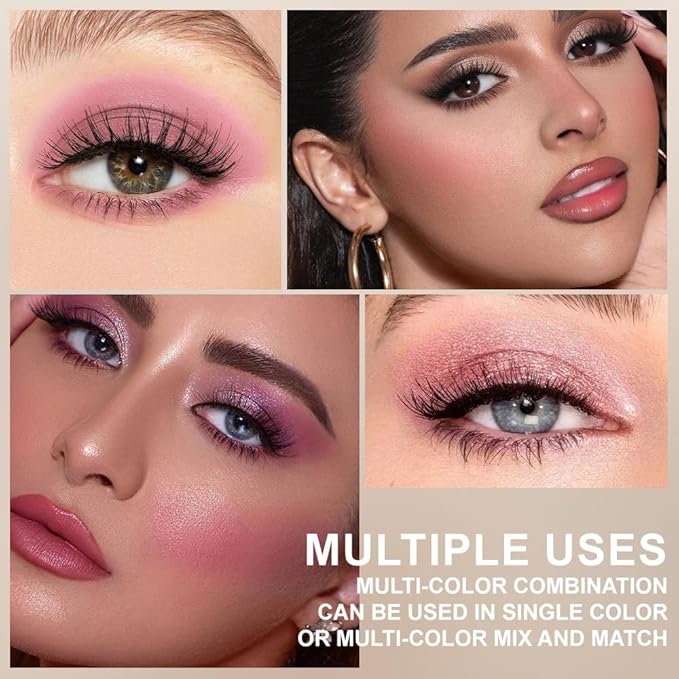 6-in-1 Cream & Powder Makeup Palette – Blush Highlighter & Eyeshadow, Matte & Shimmer Rose Nude Tones, Travel-Friendly Compact for Daily & Travel Use 02