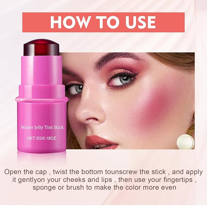 2 PCS Milk Cooling Water Jelly Tint, Water Jelly Tint Stick, Milk Jelly Blush, Milk Jelly Tint Jelly Blush Stick, Sheer Lip & Cheek Stain - Buildable Watercolor Finish - Vegan, Cruelty Free