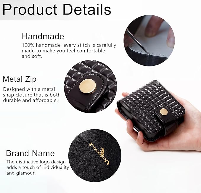 Cockatoo Leather Lipstick Case with Mirror, Women's Portable Lipstick Pouch Travel Cosmetic Bag Can Be Put in Wallet Mini Cosmetic Bag Lipstick Pouch (Glossy Black)