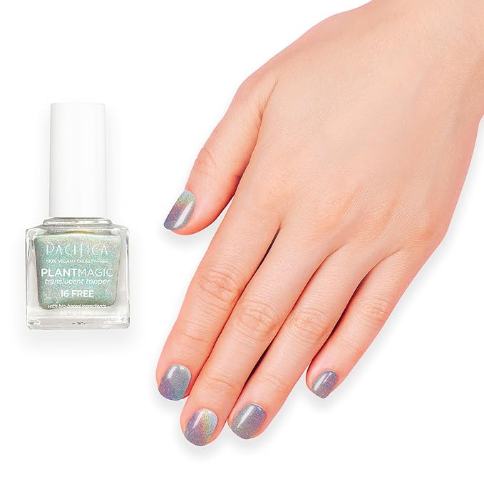 Pacifica Natural Nail Polish – Plant Magic Glitter Rainbow Base - Plant Based, Non-Toxic & Clinically Tested - Long Lasting, Glossy, Chip-Resistant, Clean Beauty, Dermatologist Approved, Rainbow Gloss