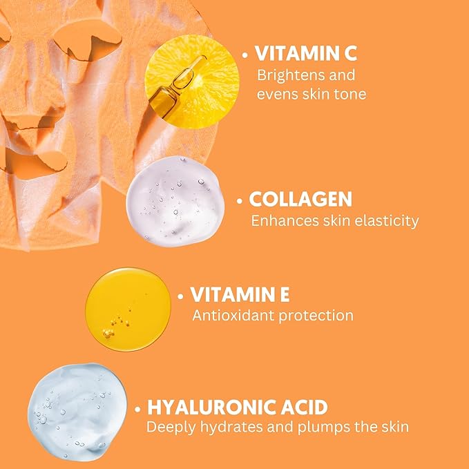 By Nature Hydrating Face Masks with Vitamin C + Collagen, Made From Bamboo Fiber from New Zealand (4 Pack)