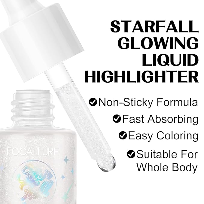 FOCALLURE Starfall Glowing Liquid Highlighter, Shimmering Body Oil,