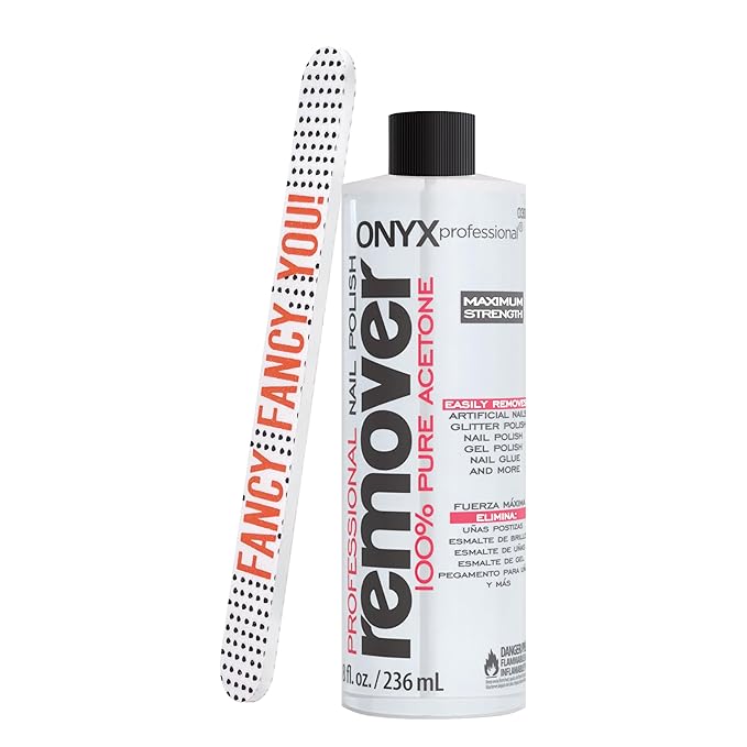 Onyx Professional 100% Pure Acetone Nail Polish Remover Kit with 7 inch Nail File, 8 fl oz - Made in USA, Maximum-Strength Nail Polish Remover for Gel, Artificial & Glitter Nail Polish